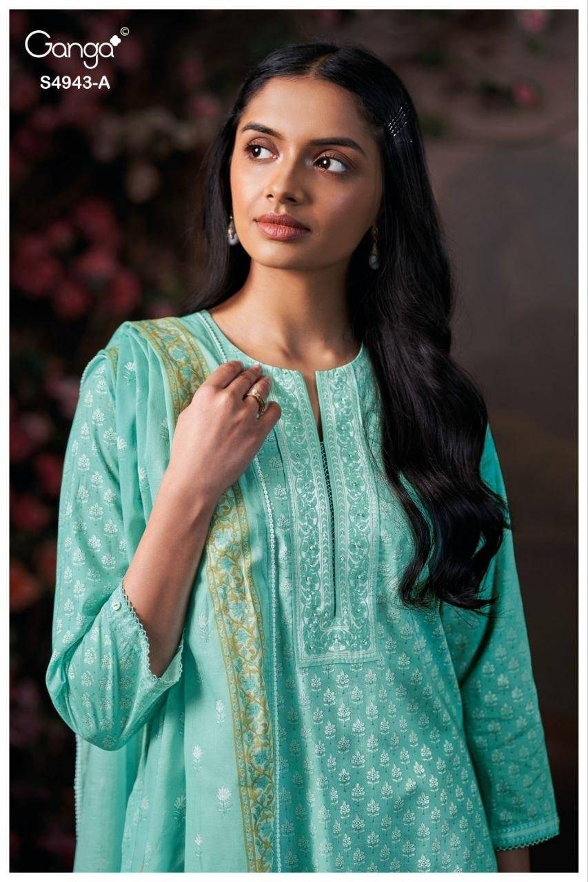 ELYNDRA 4943 By GANGA FASHION 4943 A TO 4943 D Beautiful Festive Suits Stylish Colorful Fancy Casual Wear & Ethnic Wear PREMIUM COTTON Dresses At Wholesale Price